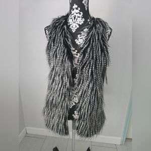 Women's Black and White Faux Fur Vest Size M